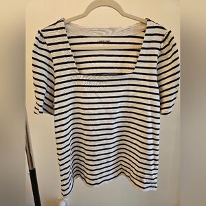 Lands End Black And White Striped Square Neck Shirt Large